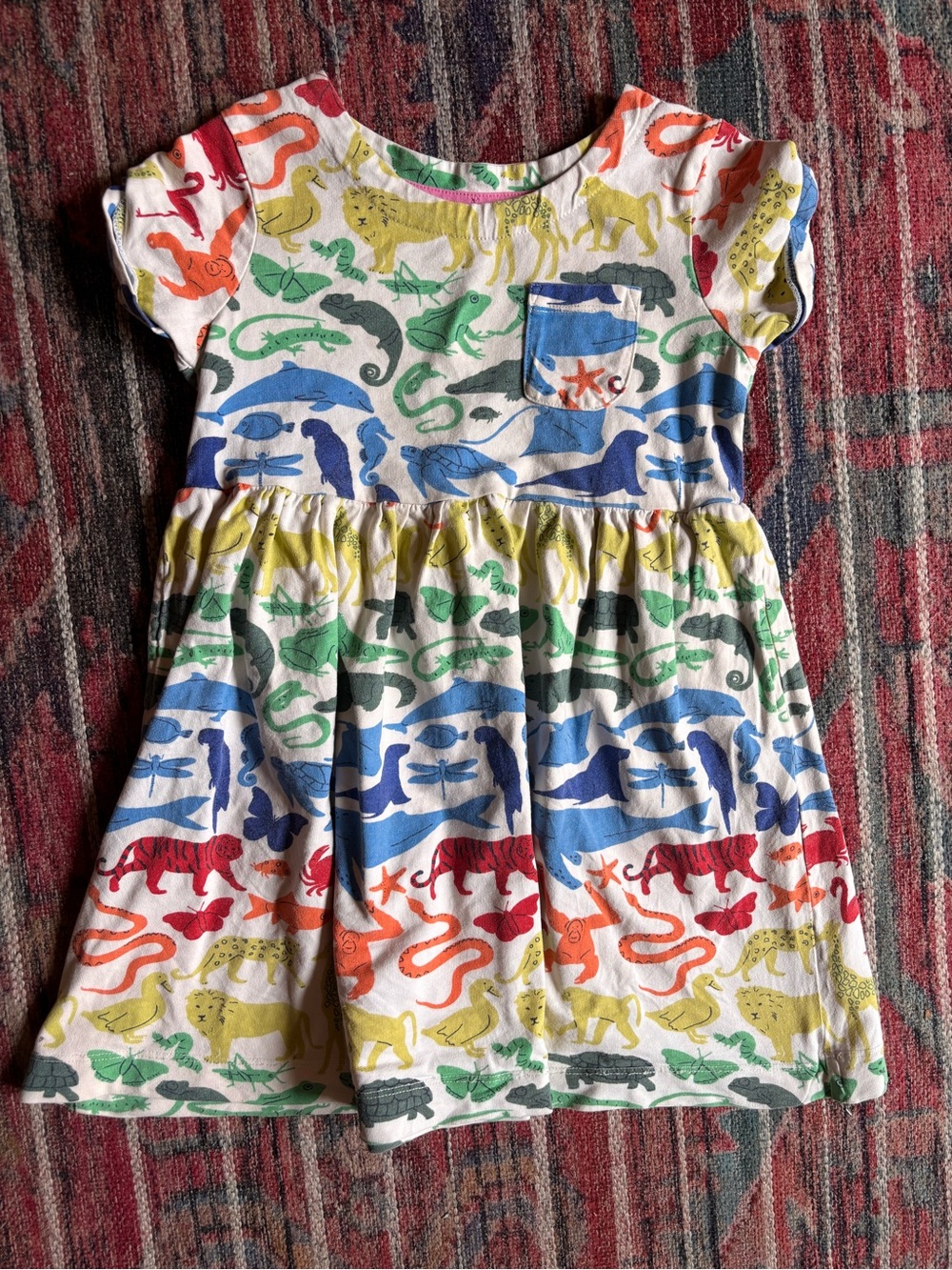 Mini Boden 4-5y Rainbow Animals Printed Cotton Dress